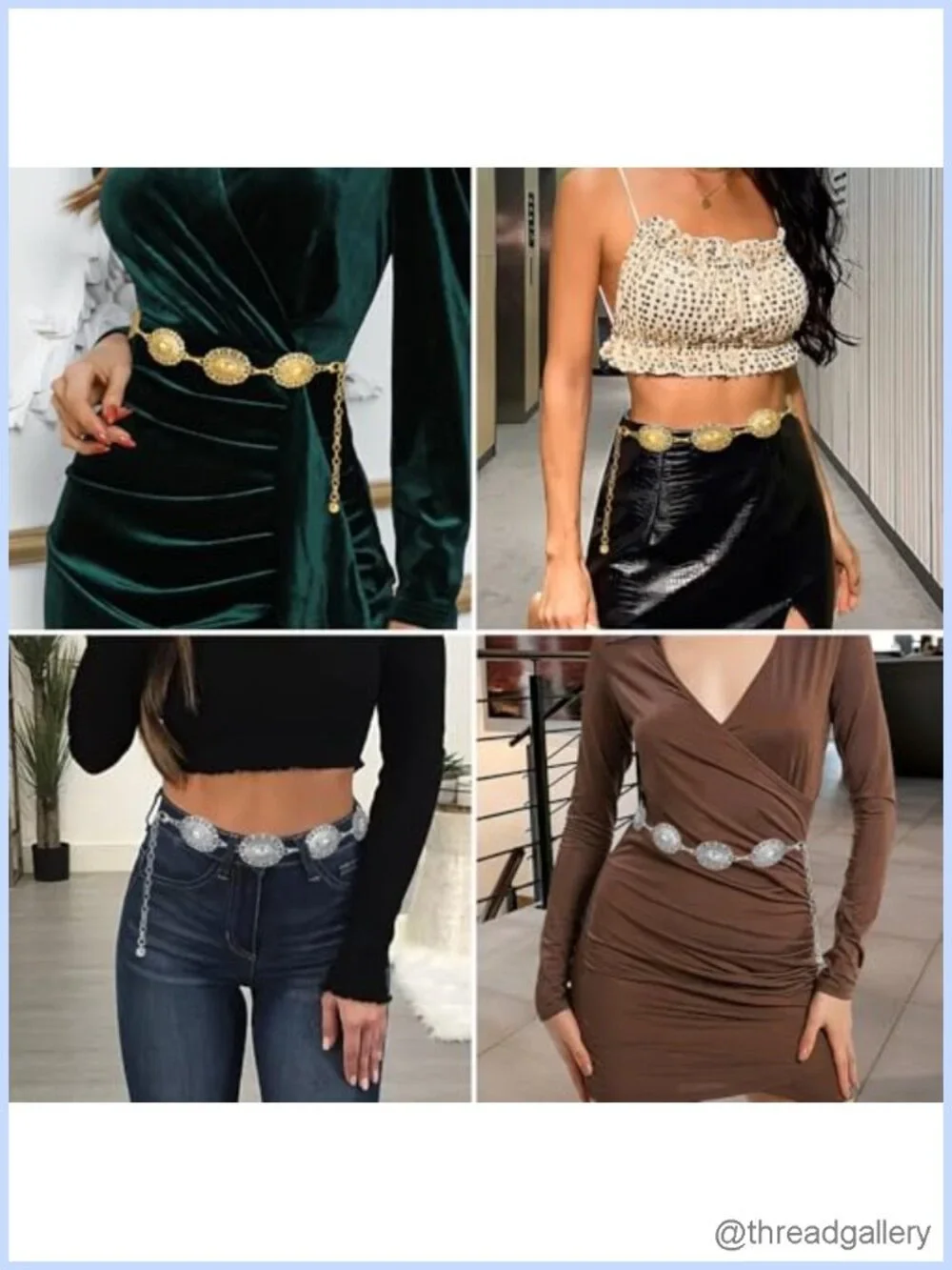 Metal Concho Chain Belt Western Waist Chain Adjustable Boho Cowgirl 2 Pack